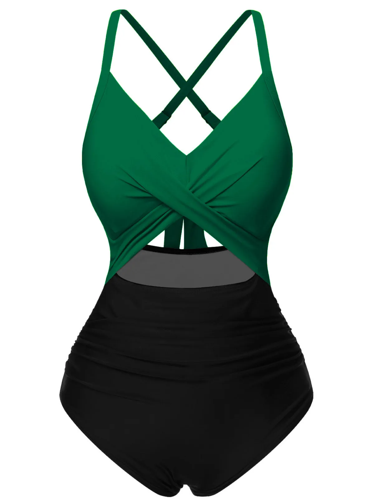 New Retro Stage Black 1940s Hollow Waist Patchwork Swimsuit