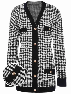Outlet Retro Stage 1950s Houndstooth Checkerboard Coat Black