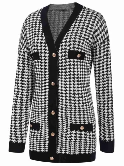 Outlet Retro Stage 1950s Houndstooth Checkerboard Coat Black
