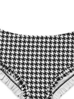 Hot Retro Stage 1930s Houndstooth Lace-Up Bikini Set Black