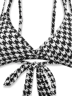 Hot Retro Stage 1930s Houndstooth Lace-Up Bikini Set Black