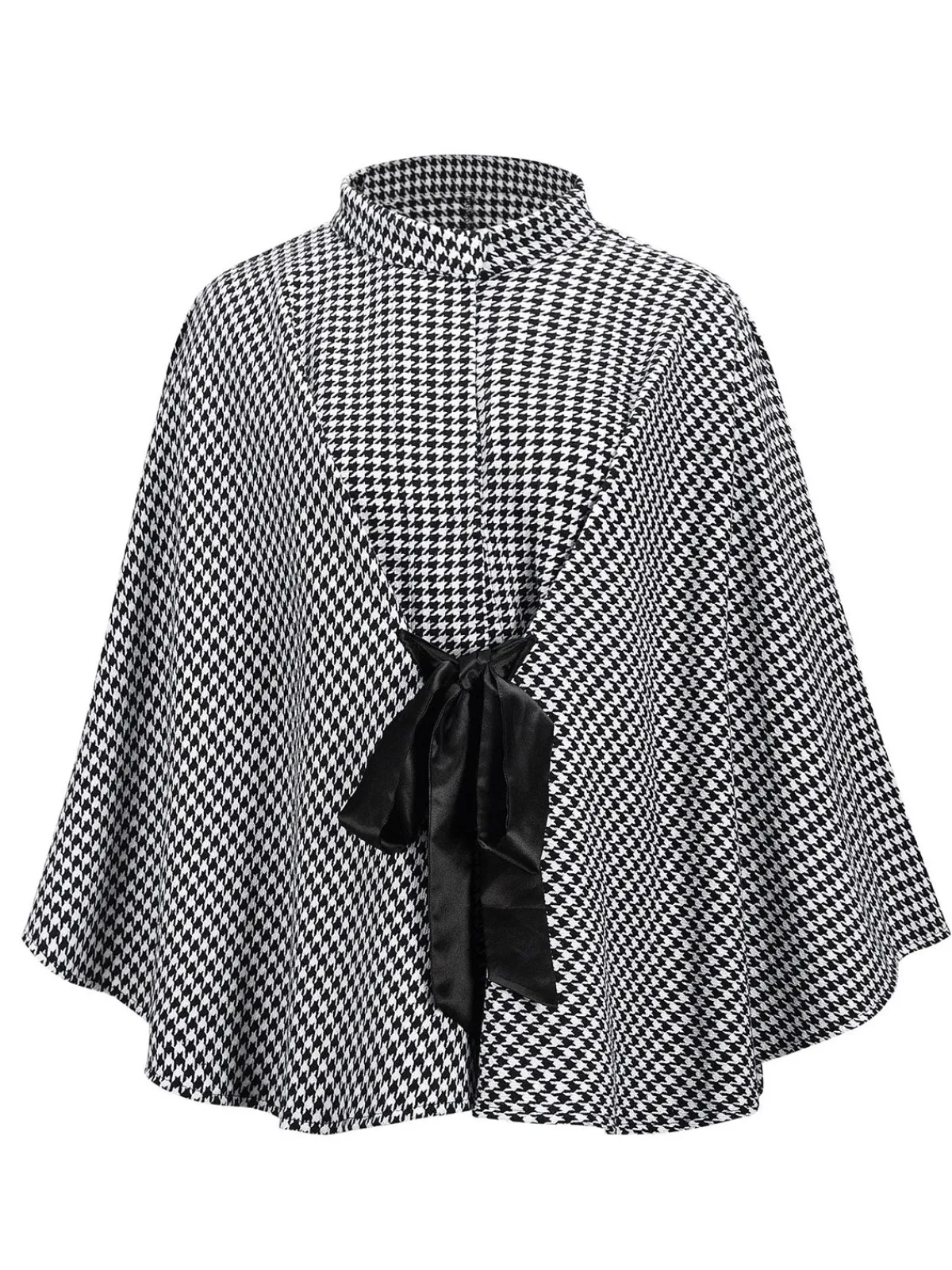 New Retro Stage Black 1950s Houndstooth Lace-Up Cloak Coat