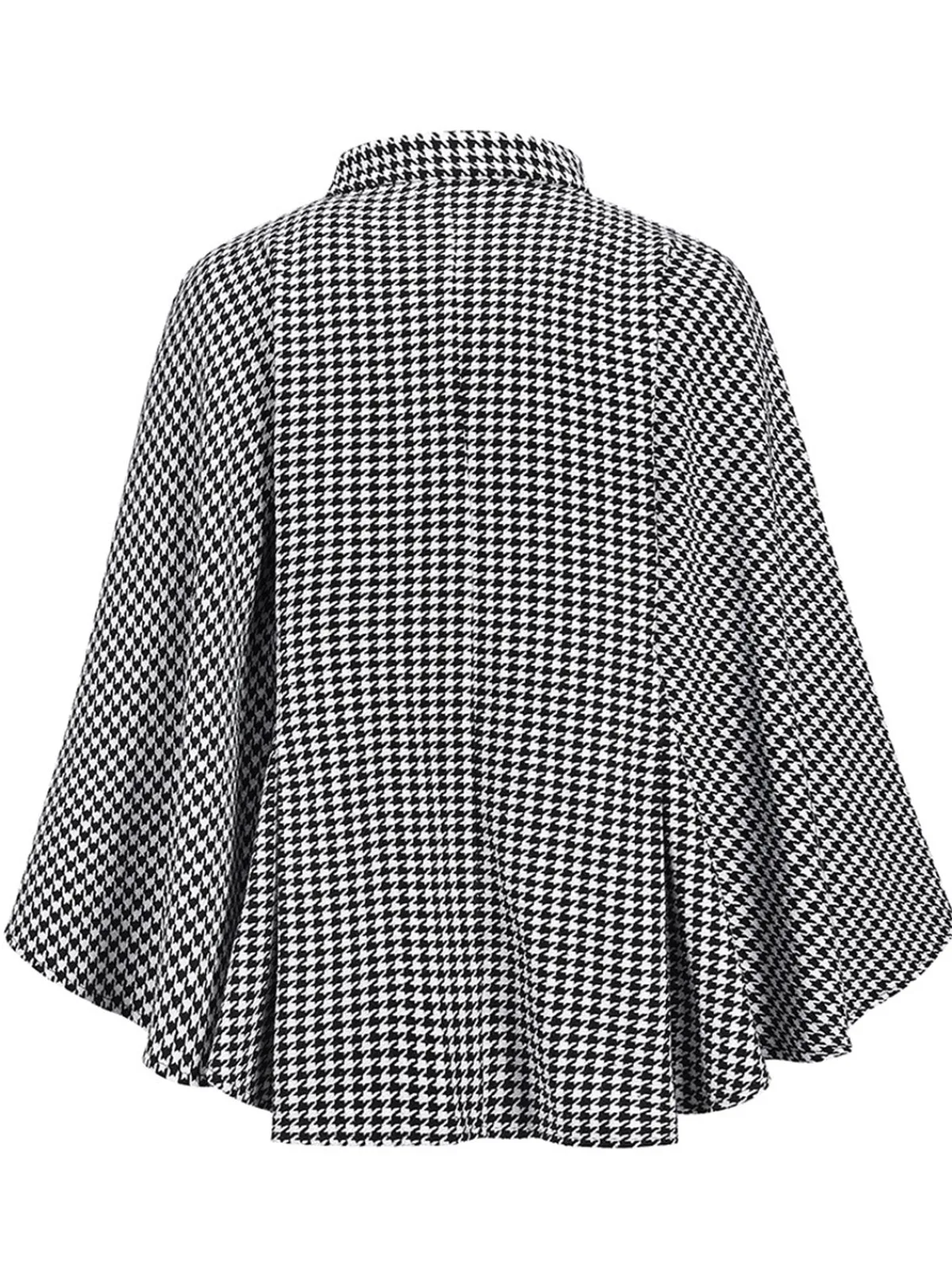 New Retro Stage Black 1950s Houndstooth Lace-Up Cloak Coat