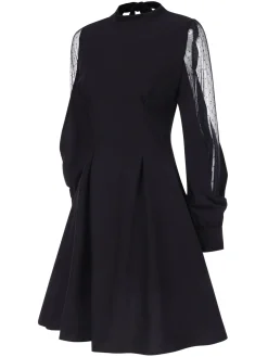Discount Retro Stage 1950s Illusion Patchwork Sleeves Dress Black