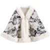Best Retro Stage Black 1950s Ink Landscape Painting Fur Cloak
