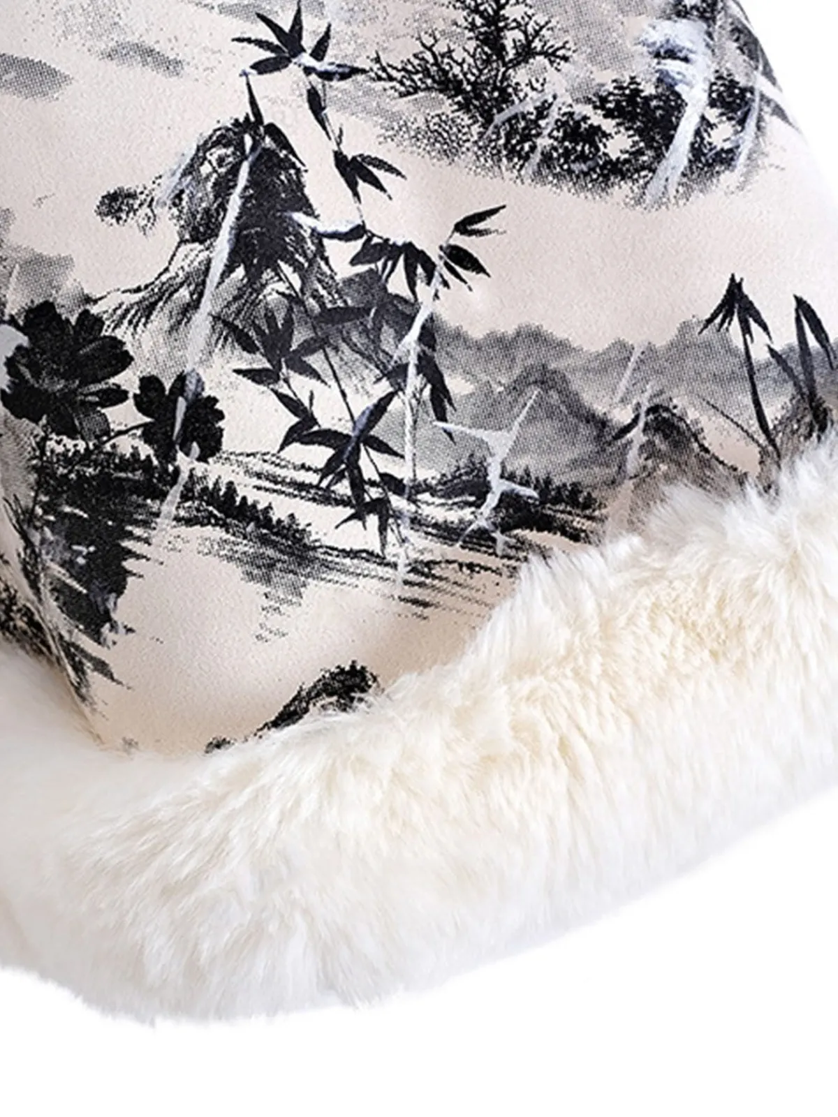 Best Retro Stage Black 1950s Ink Landscape Painting Fur Cloak