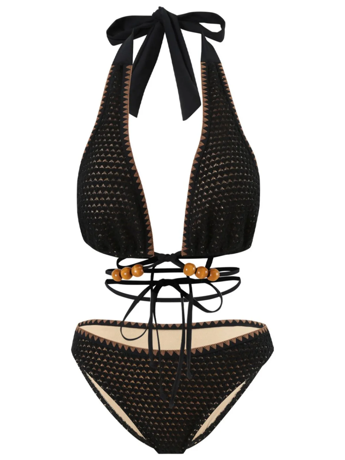 Discount Retro Stage 1960s Knitted Beaded Bikini Set Black