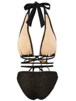 Discount Retro Stage 1960s Knitted Beaded Bikini Set Black
