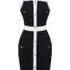 Hot Retro Stage Black 1960s Knitted Lapel Patchwork Dress