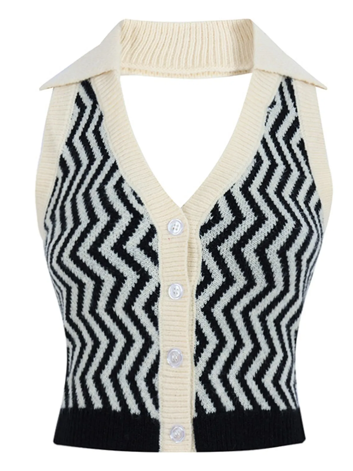 Clearance Retro Stage 1950s Knitting Stripes Halter Button Tops Black