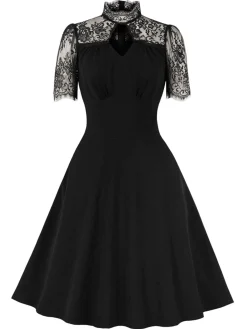 Outlet Retro Stage 1950s Lace A-Line Dress Black