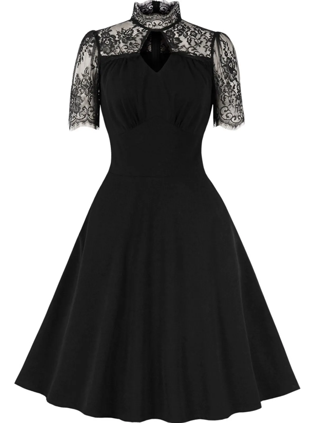 Outlet Retro Stage 1950s Lace A-Line Dress Black