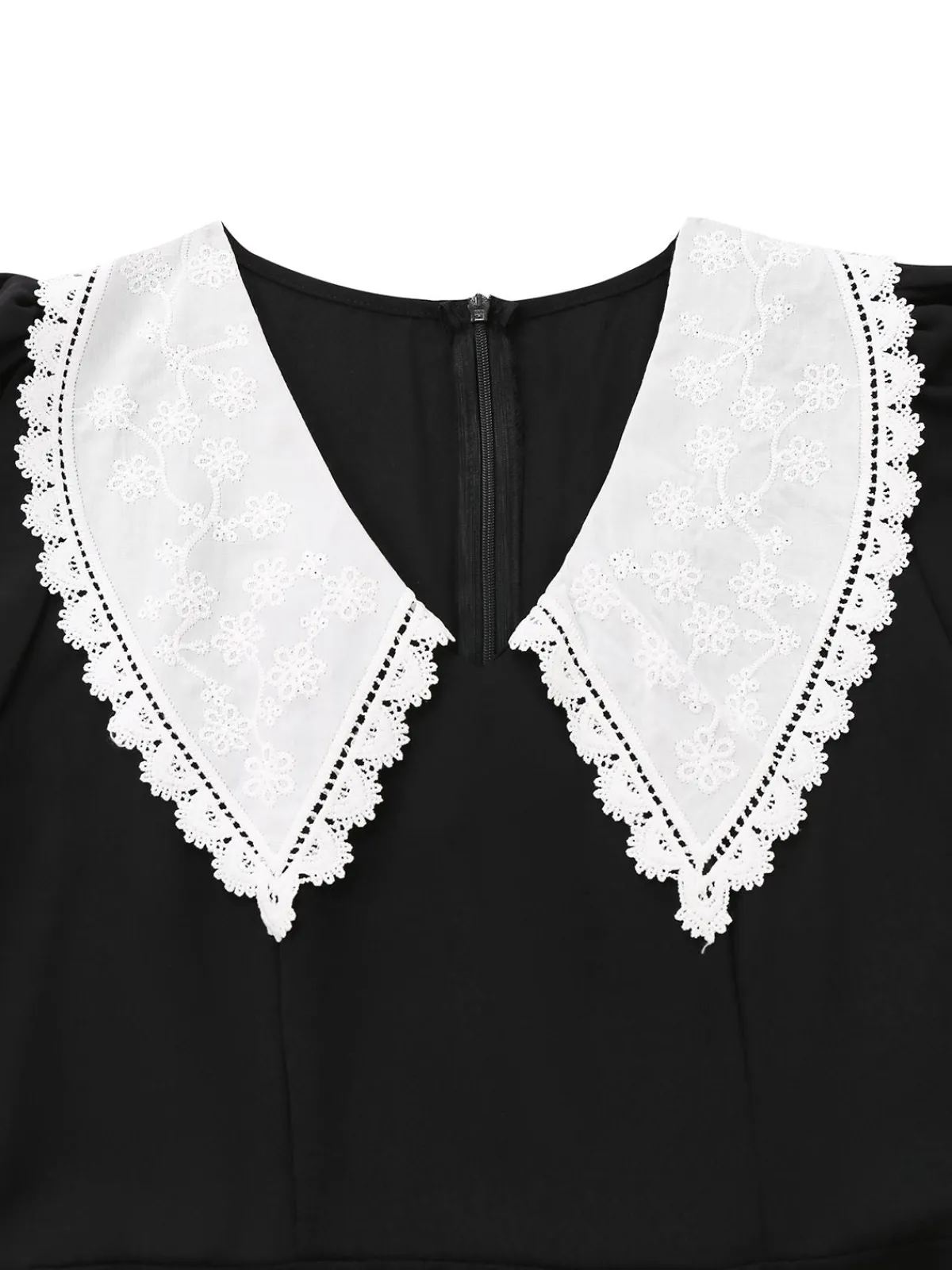 Hot Retro Stage 1960s Lace Collar Puff Sleeve Dress Black