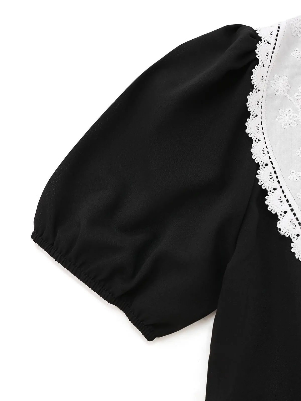 Hot Retro Stage 1960s Lace Collar Puff Sleeve Dress Black