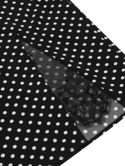 New Retro Stage 1960s Lace Dots Patchwork Straps Nightdress Black
