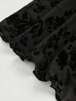 Fashion Retro Stage 1950s Lace Floral Bishop Sleeves Dress Black