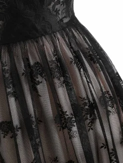 Online Retro Stage 1950s Lace Floral Swing Dress Black