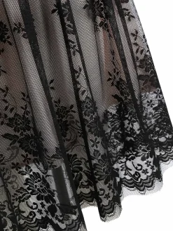 Online Retro Stage 1950s Lace Floral Swing Dress Black