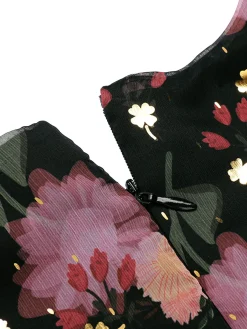 Hot Retro Stage 1950s Lace Flowers Swing Dress Black