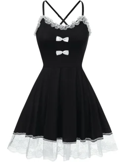 New Retro Stage 1950s Lace Hem Suspender Nightgown Black