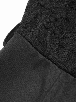 New Retro Stage 1960s Lace Patchwork Cap Sleeves Tie Jumpsuit Black
