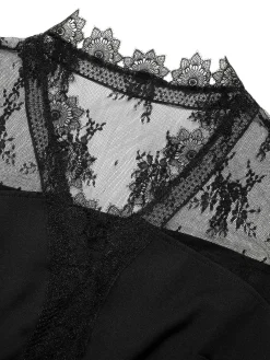 New Retro Stage 1950s Lace Patchwork Mesh Dress Black