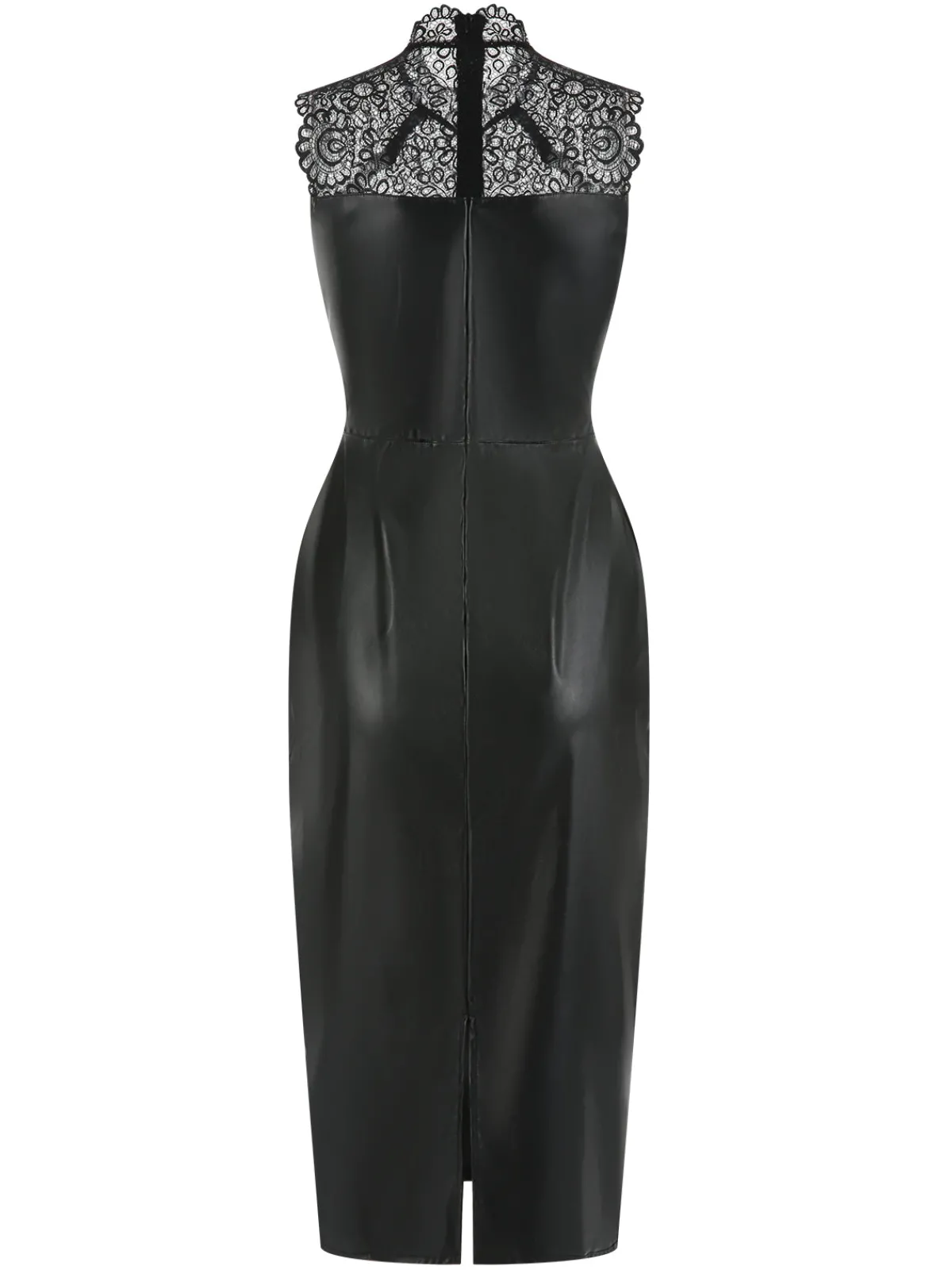 Sale Retro Stage 1960s Lace PU Leather Dress Black