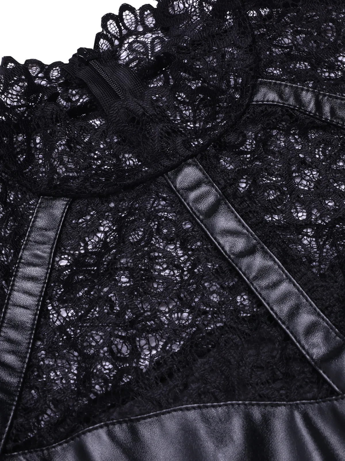 Sale Retro Stage 1960s Lace PU Leather Dress Black
