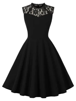 Online Retro Stage 1950s Lace Round Neck Dress Black
