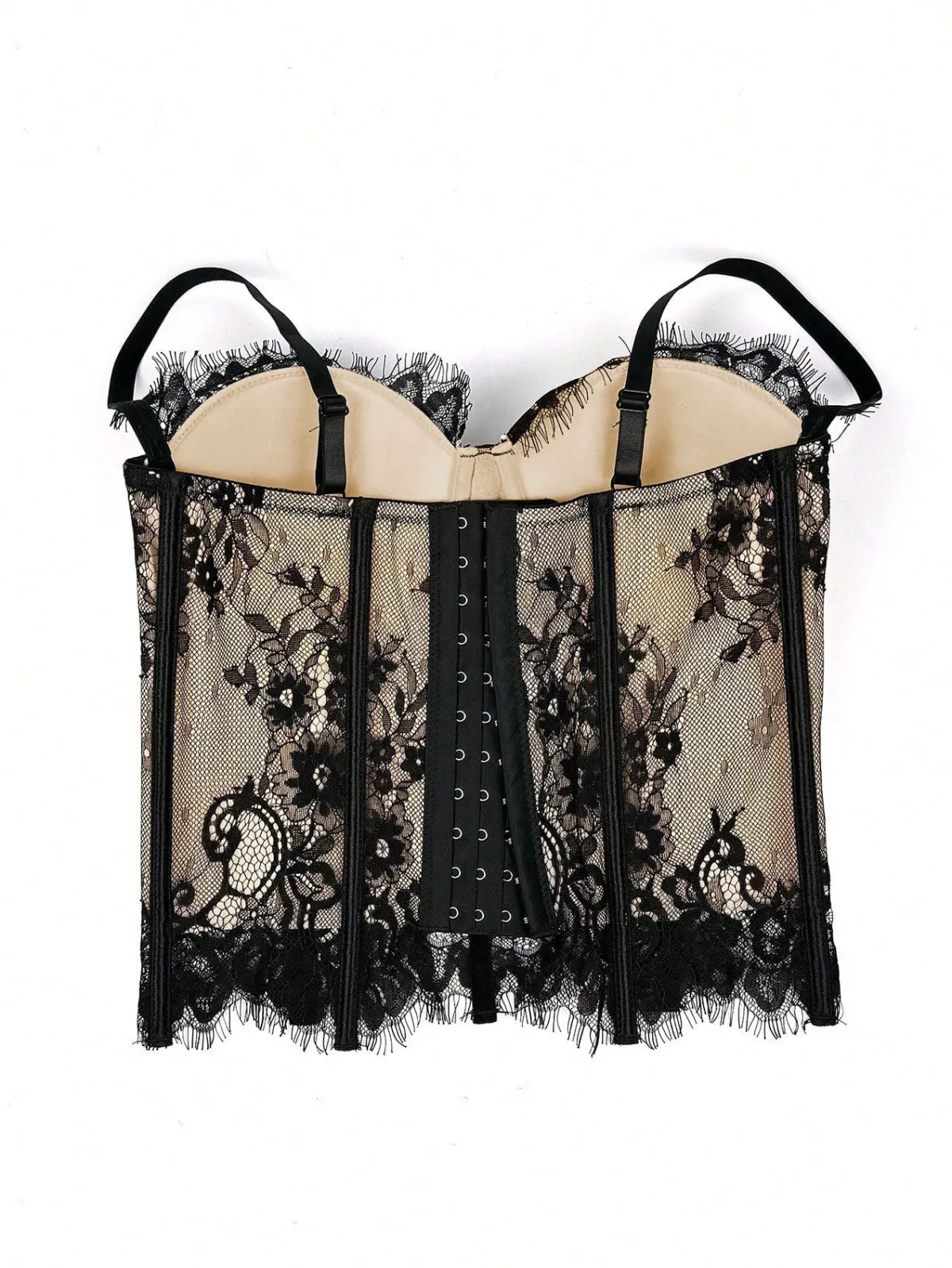 Best Retro Stage Black 1980s Lace Steampunk Herringbone Corset Beige