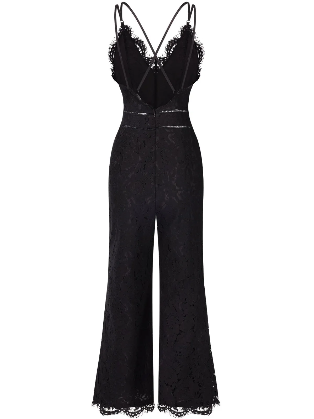 Best Retro Stage 1970s Lace V-Neck Spaghetti Straps Jumpsuit Black