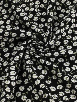 New Retro Stage 1950s Lapel Lantern Sleeves Ditsy Floral Dress Black