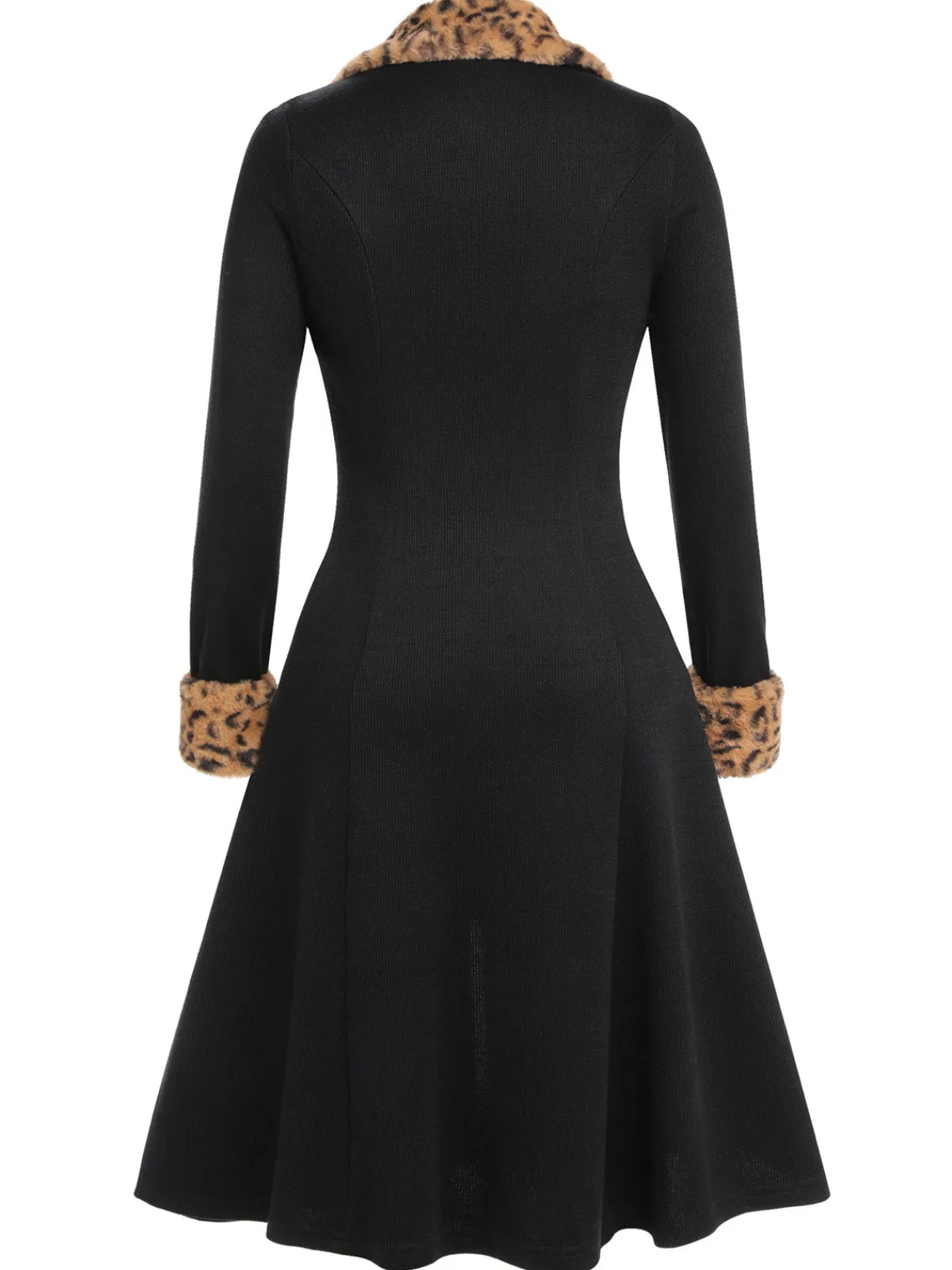 Clearance Retro Stage 1950s Lapel Leopard Patchwork Dress Black