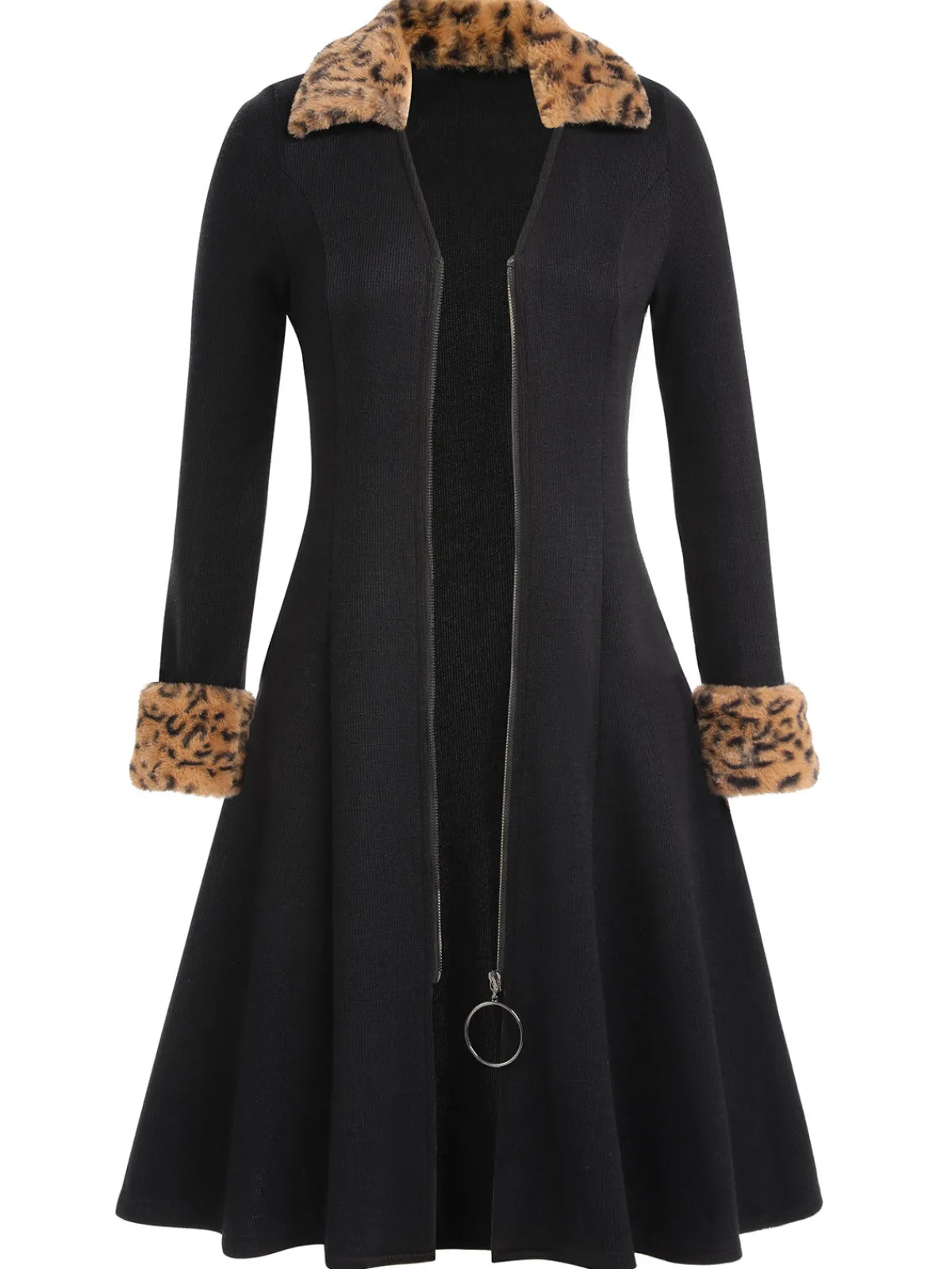 Clearance Retro Stage 1950s Lapel Leopard Patchwork Dress Black