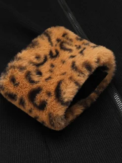 Clearance Retro Stage 1950s Lapel Leopard Patchwork Dress Black