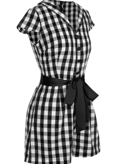 Clearance Retro Stage Black 1940s Lapel Plaids Belted Romper