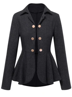 Outlet Retro Stage 1950s Lapel Ruffles Double Breasted Jacket Black