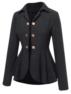 Outlet Retro Stage 1950s Lapel Ruffles Double Breasted Jacket Black