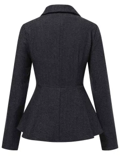 Outlet Retro Stage 1950s Lapel Ruffles Double Breasted Jacket Black