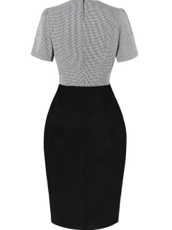 Fashion Retro Stage 1960s Lapel Shepherd Check Patchwork Dress Black
