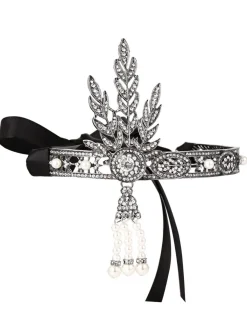Hot Retro Stage Black 1920s Leaf Flapper Headband