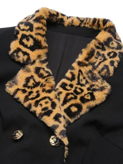Online Retro Stage 1950s Leopard Lapel Pocket Coat Black