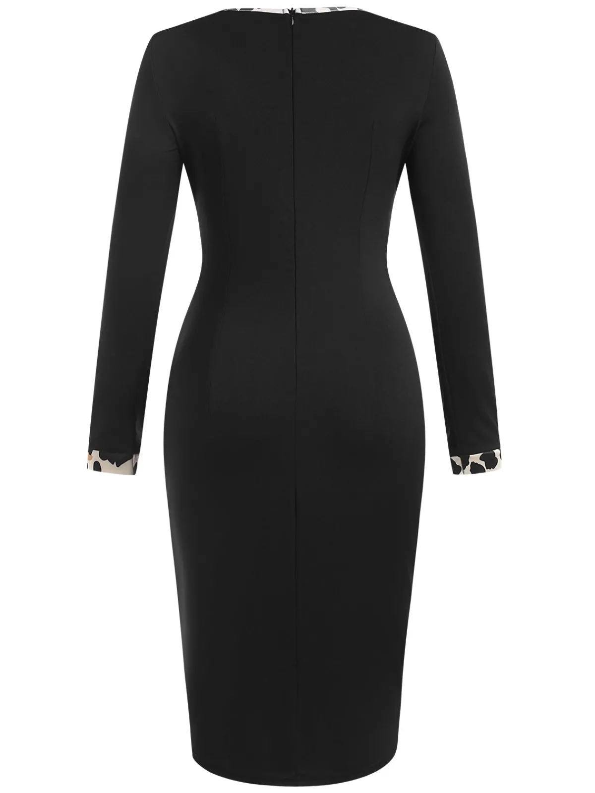 Discount Retro Stage 1960s Leopard Patchwork Pencil Dress Black