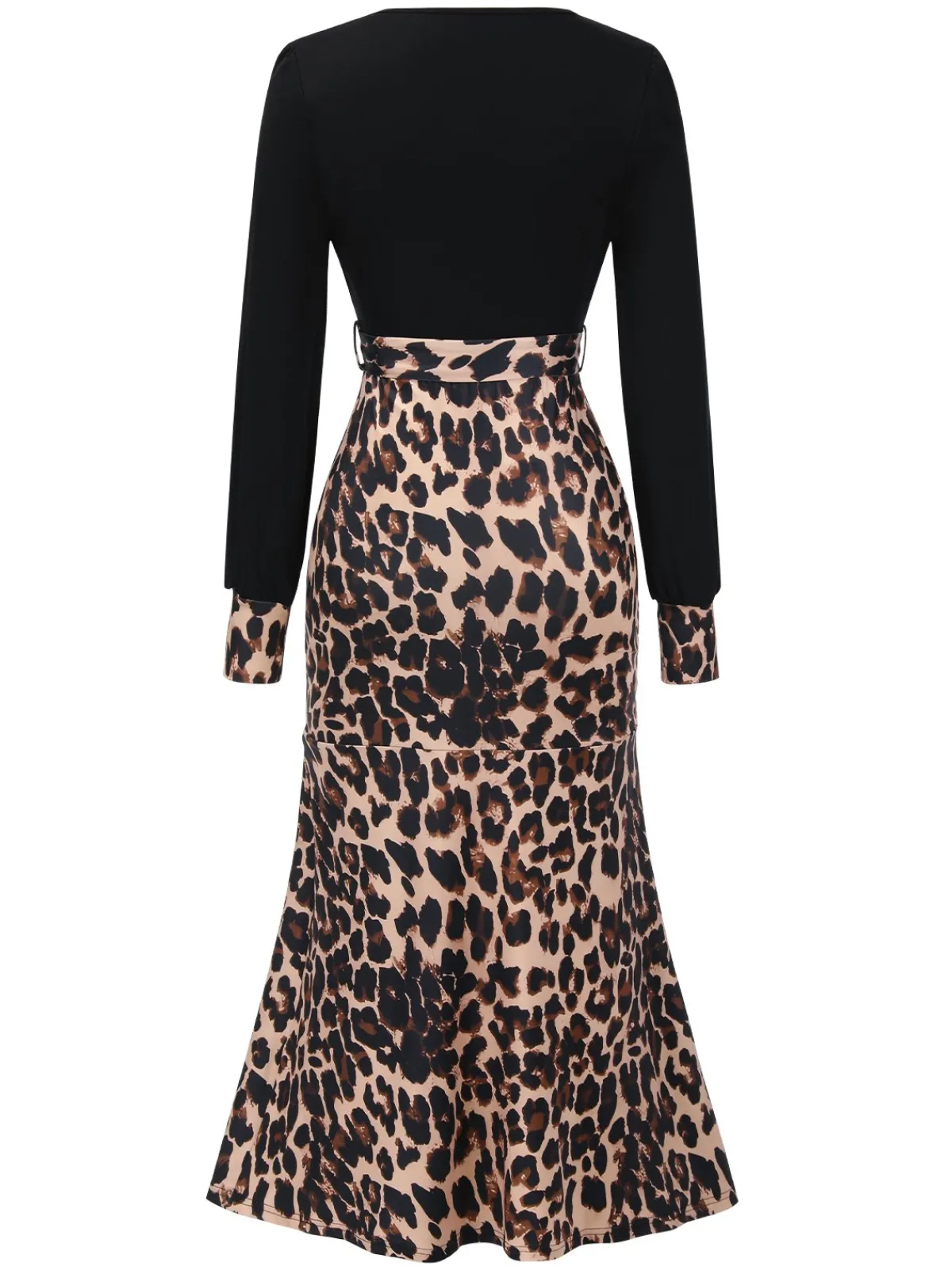 Fashion Retro Stage 1930s Leopard Patchwork Mermaid Dress Black
