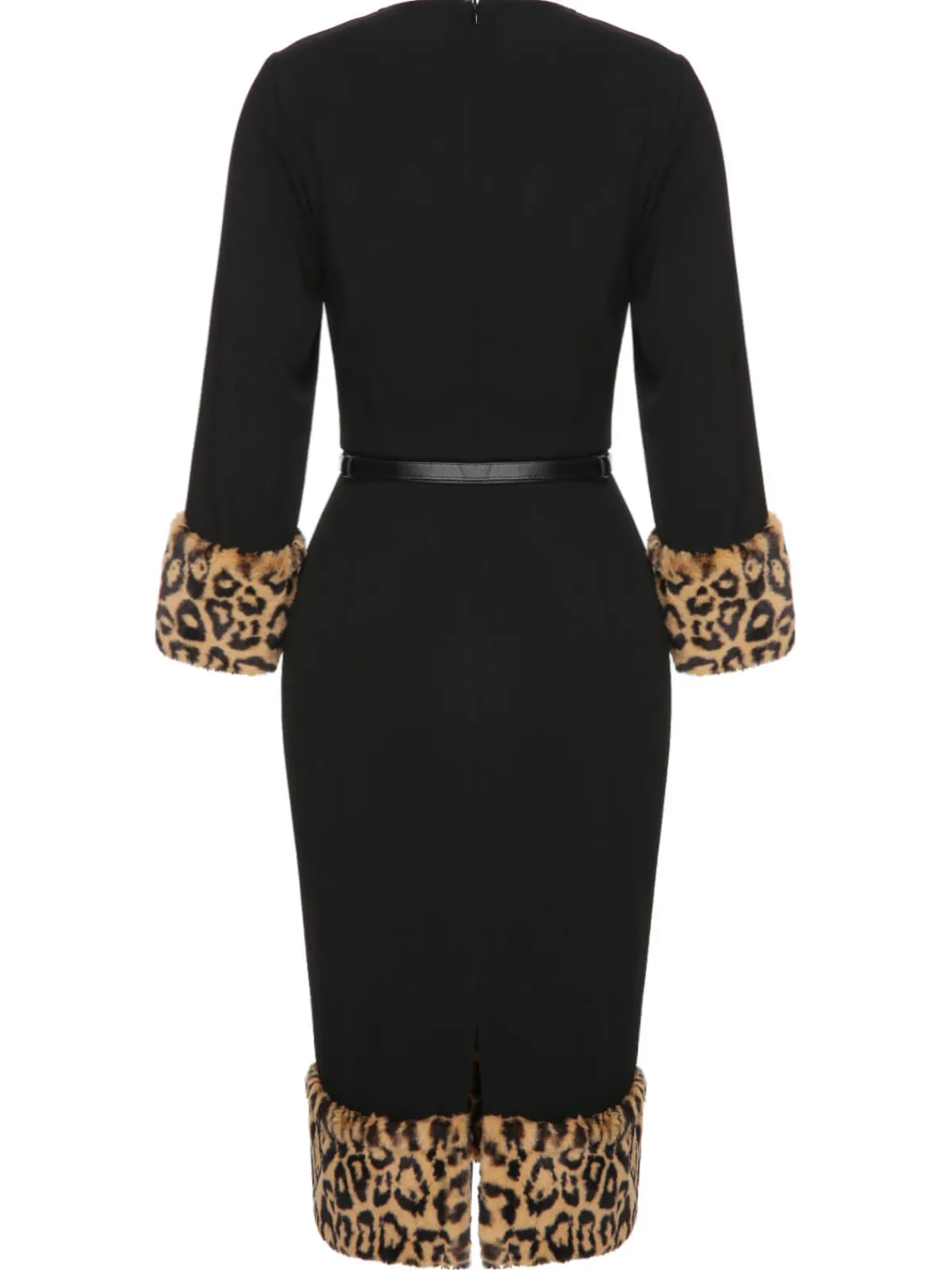 Clearance Retro Stage 1960s Leopard Plush V-Neck Pencil Dress Black