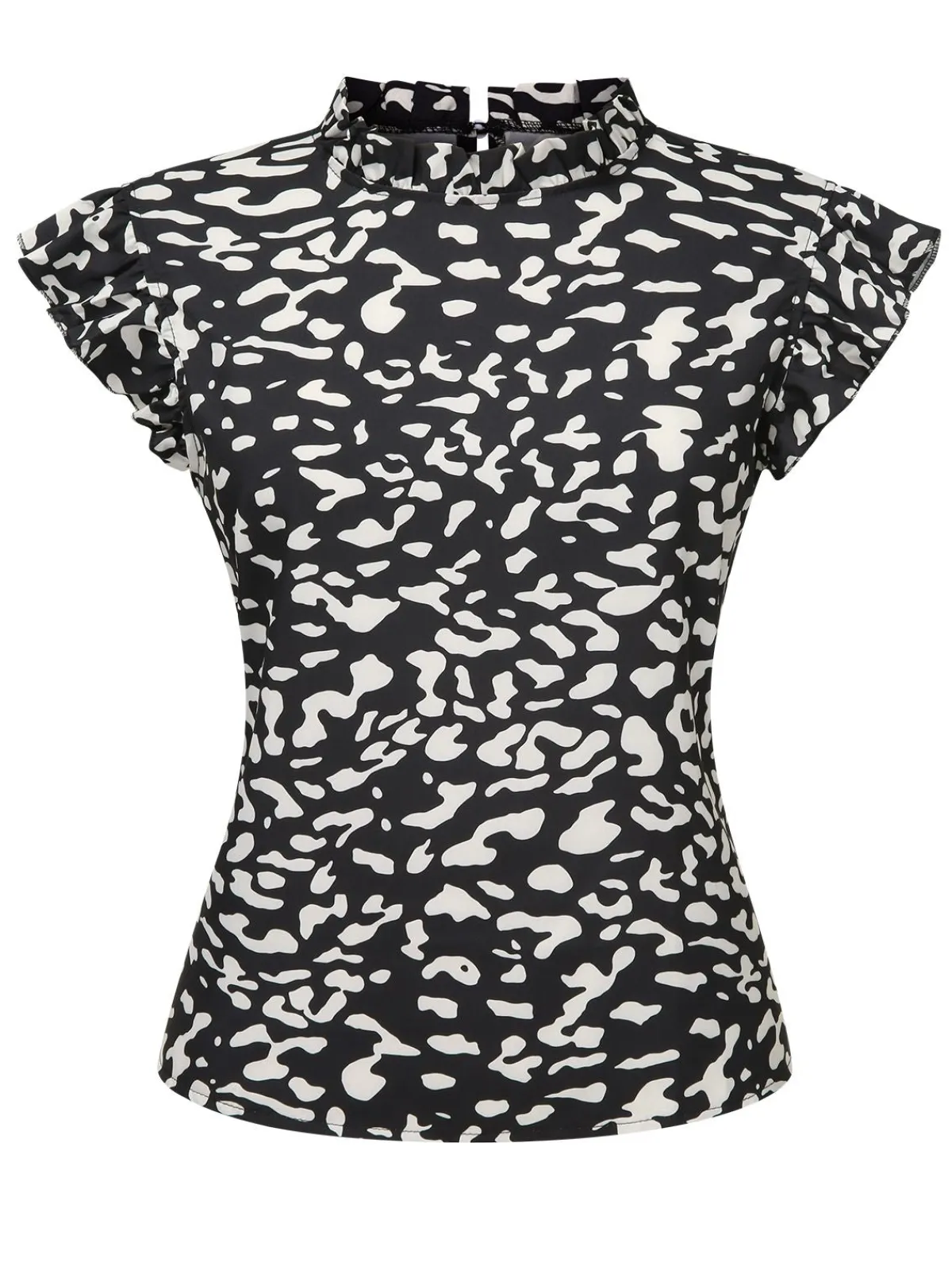Online Retro Stage 1950s Leopard Print Ruffles Blouse Black