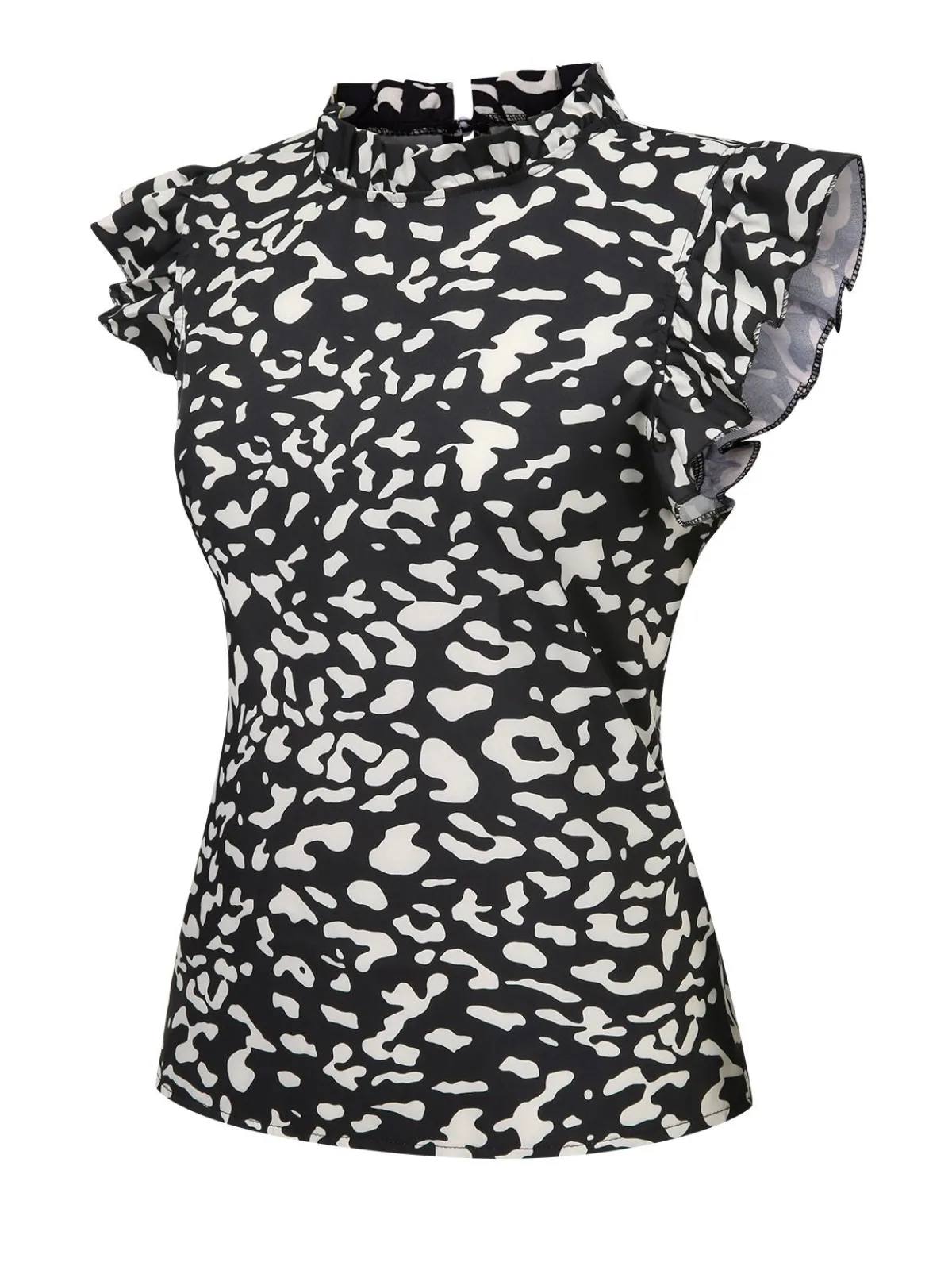 Online Retro Stage 1950s Leopard Print Ruffles Blouse Black