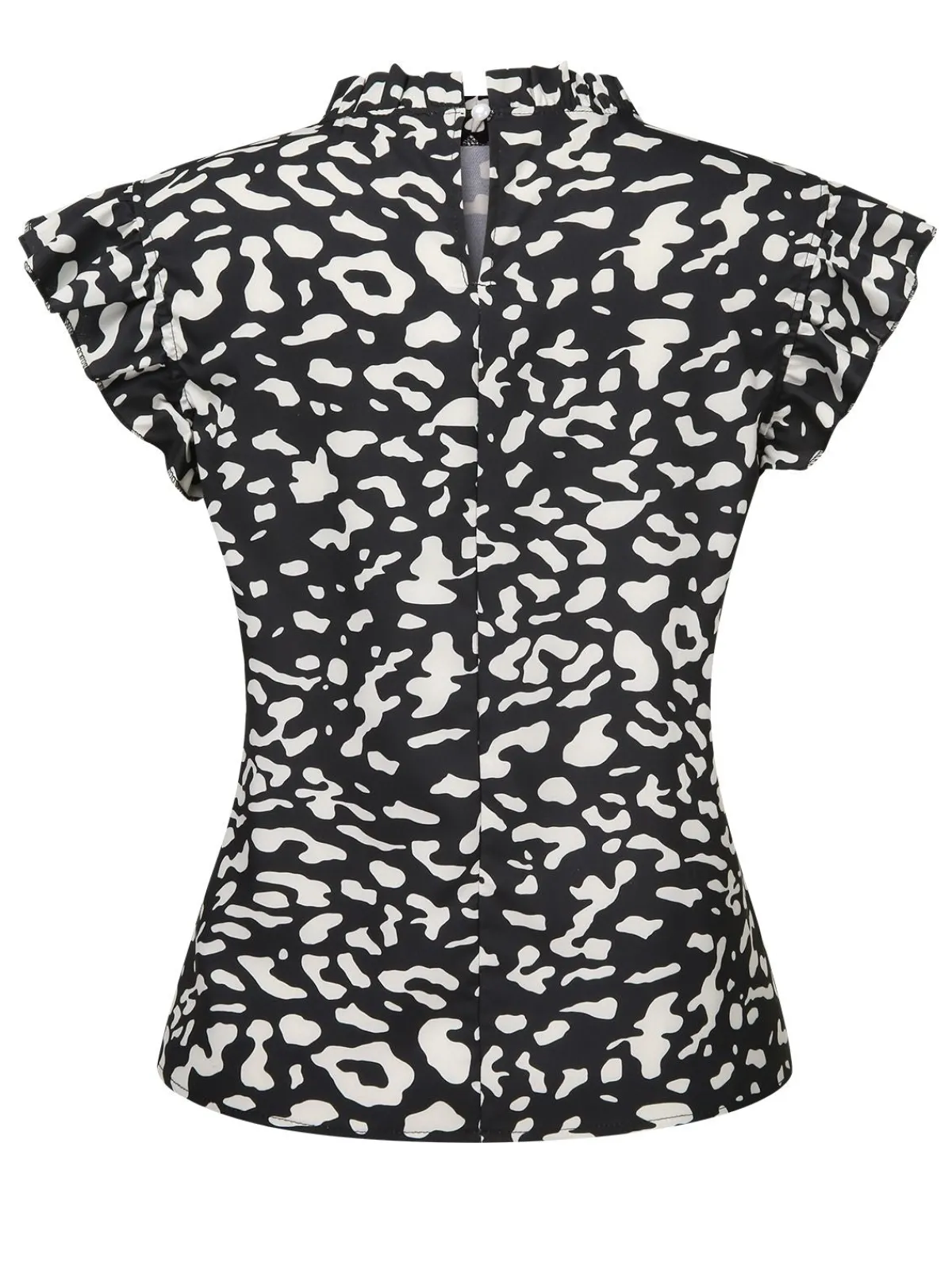 Online Retro Stage 1950s Leopard Print Ruffles Blouse Black
