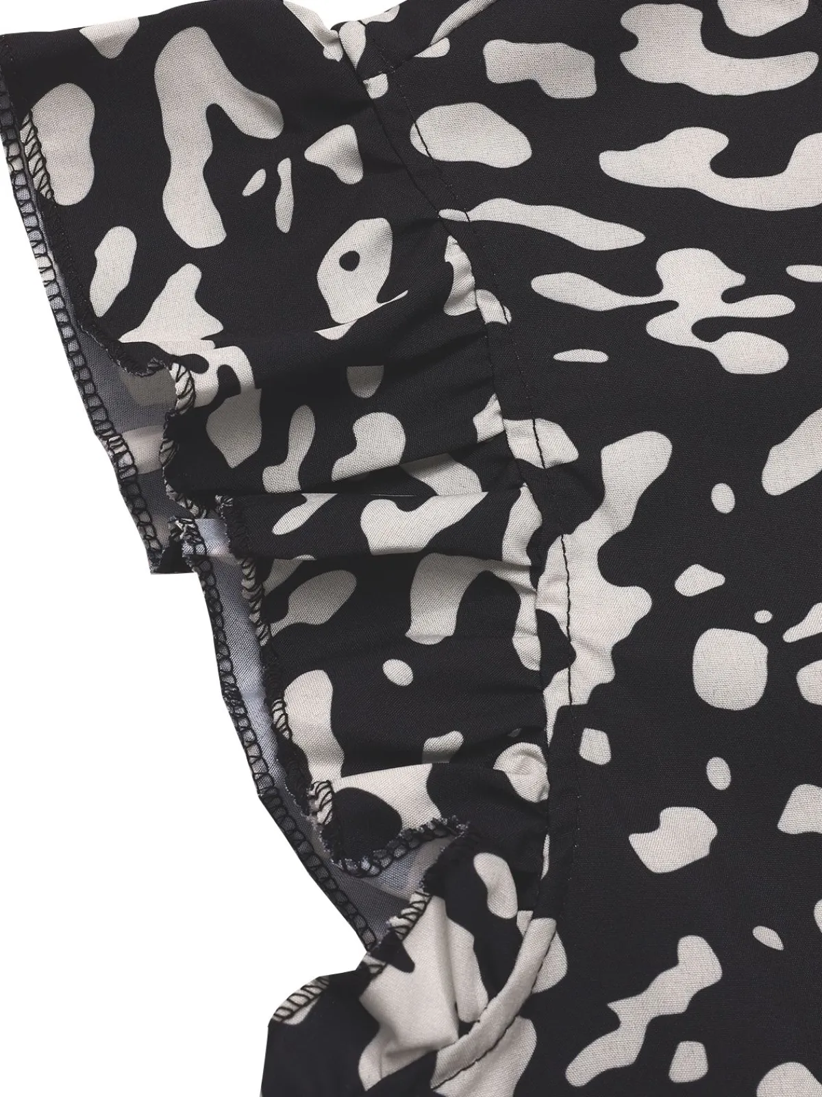 Online Retro Stage 1950s Leopard Print Ruffles Blouse Black