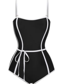 Online Retro Stage Black 1960s Lined Sling One-Piece Swimsuit